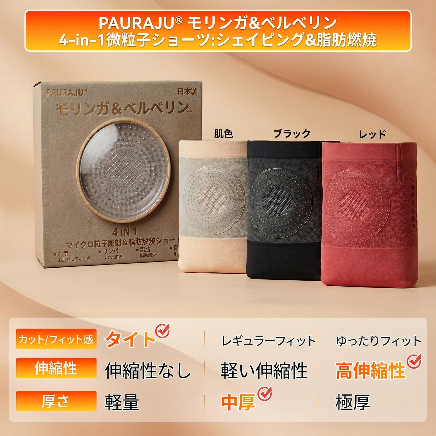 公式ブランドストア | ✅PAURAJU® 2026 モリンガ＆ベルベリン配合 4-in-1 微粒子スカルプト＆脂肪燃焼ショートパンツ