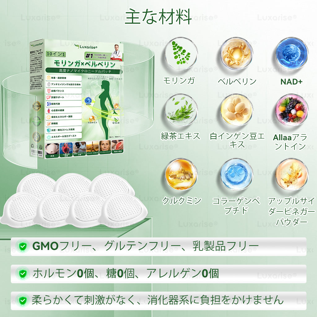 公式ストア Luxarise®🦮モリンガ＆ベルベリン 10-IN-1 高機能ナノマイクロニードルパッチ（1日1回、7日で変化を実感） 肥満・糖尿病・睡眠時無呼吸症候群・関節の悩み向け